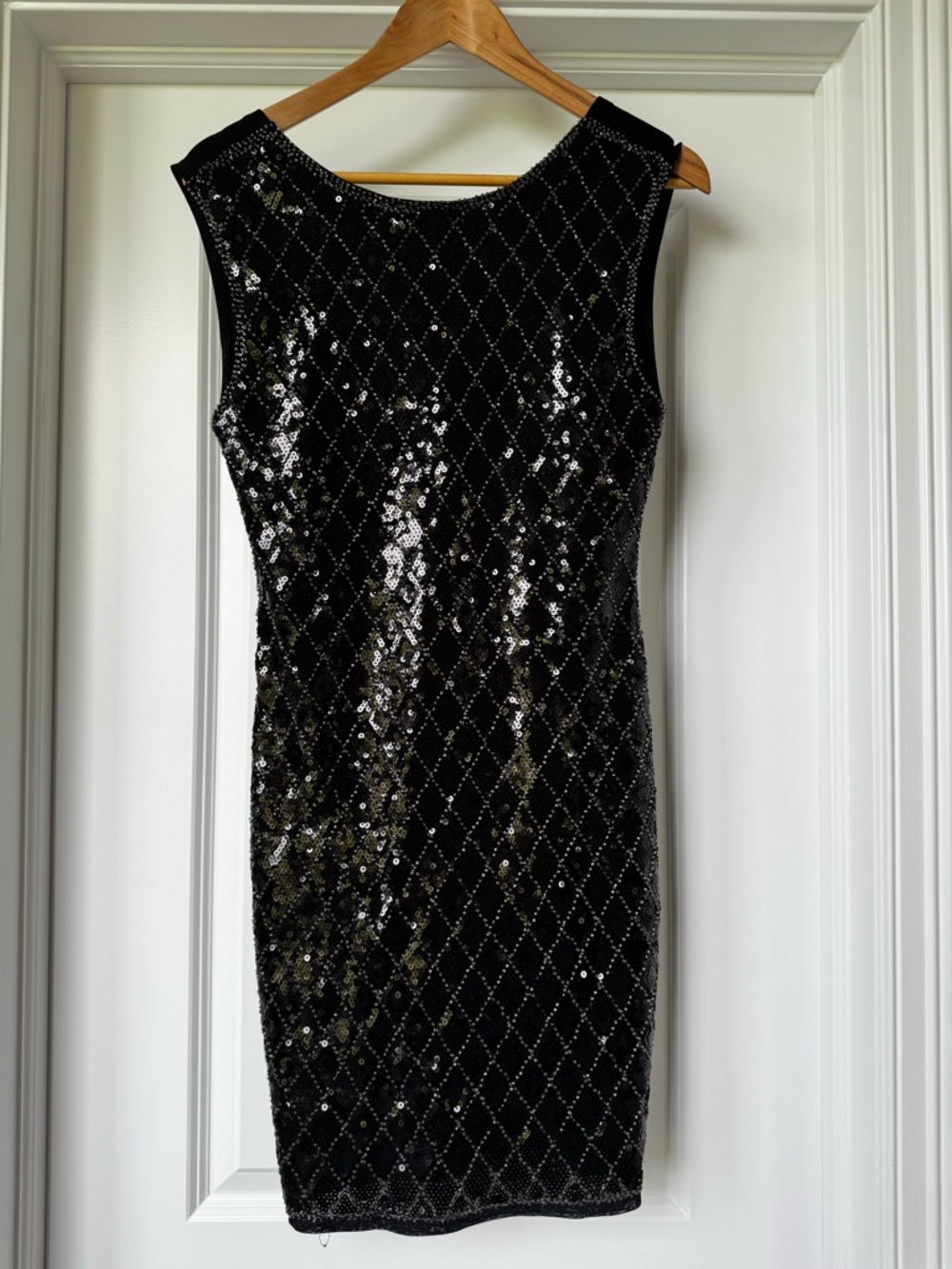 Drôle de Copine Black Sequin Bodycon Midi Dress Size M Glam Party Cocktail
